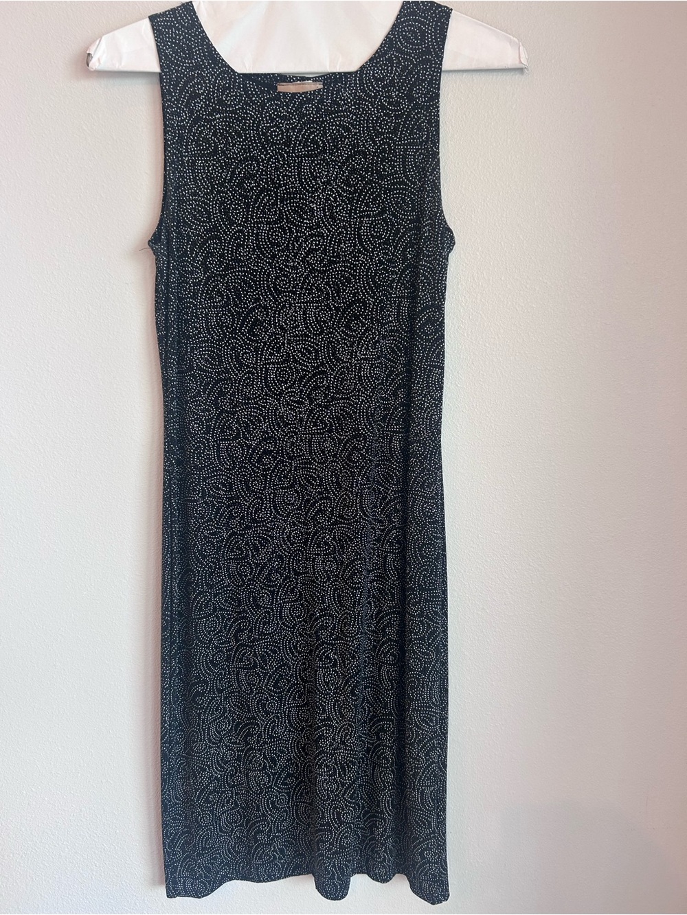 Susan Lawrence Black Midi Dress with White Swirl Print